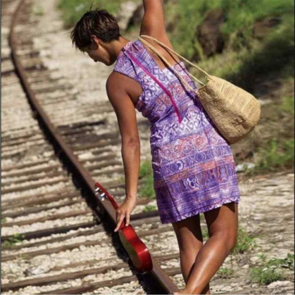 Title Nine Purple Geometric "Trouble" Dress - Racerback Active Sundress - Size 6